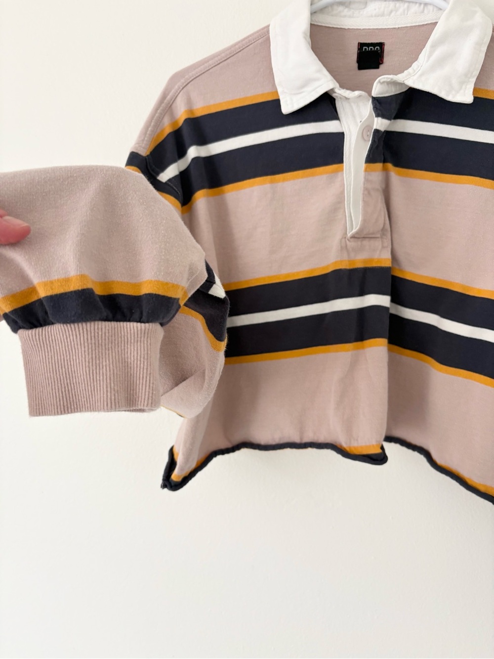 Urban Outfitters BDG Striped Jefferson Cropped Long Sleeve Rugby Polo Size Small - Picture 7 of 9